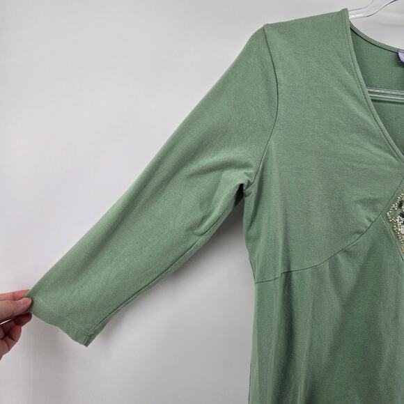 Sage Y2K Babydoll Beaded Top Size MD Forest Fairy Boho Phoebe Buffay 2000s - Picture 4 of 8